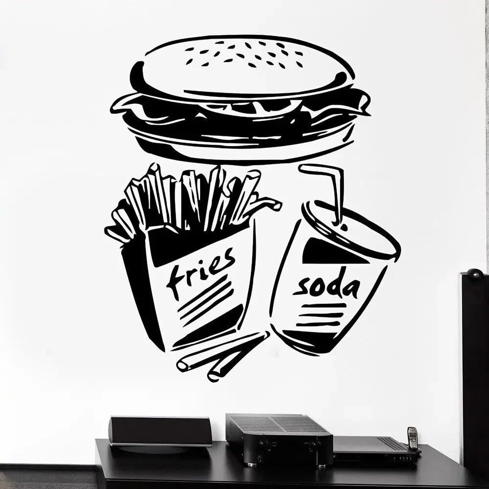 Big Hamburger Wall Sicker Fast Food Fries Soda Burger Restaurant Wall Decal Burger Restaurant Window Decor Pop Art Decal 42X36CM