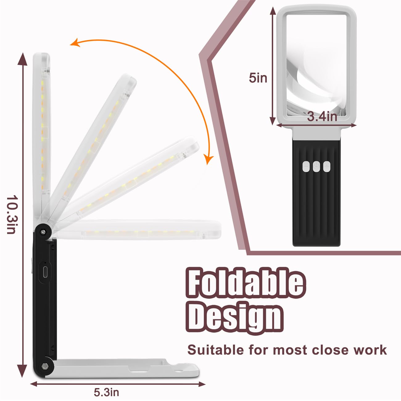 Lupa con luz, lupa plegable de mano de cristal real para leer
