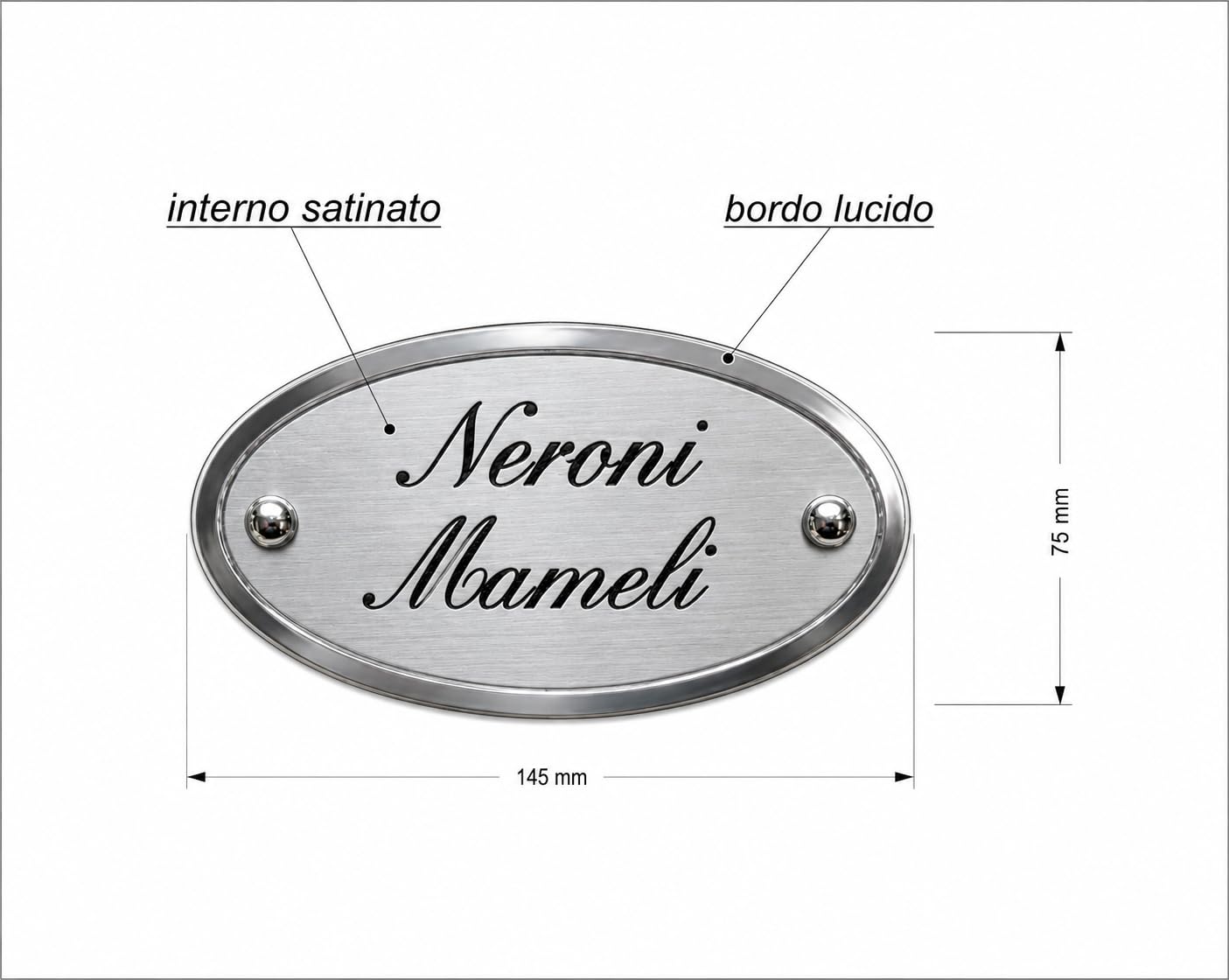 Targa Porta Ingresso Personalizzabile con Nomi, in Alluminio Ovale Finitura Lucida/Satinata Incisa extra lusso per Esterno, Casa e Azienda - Made in Italy