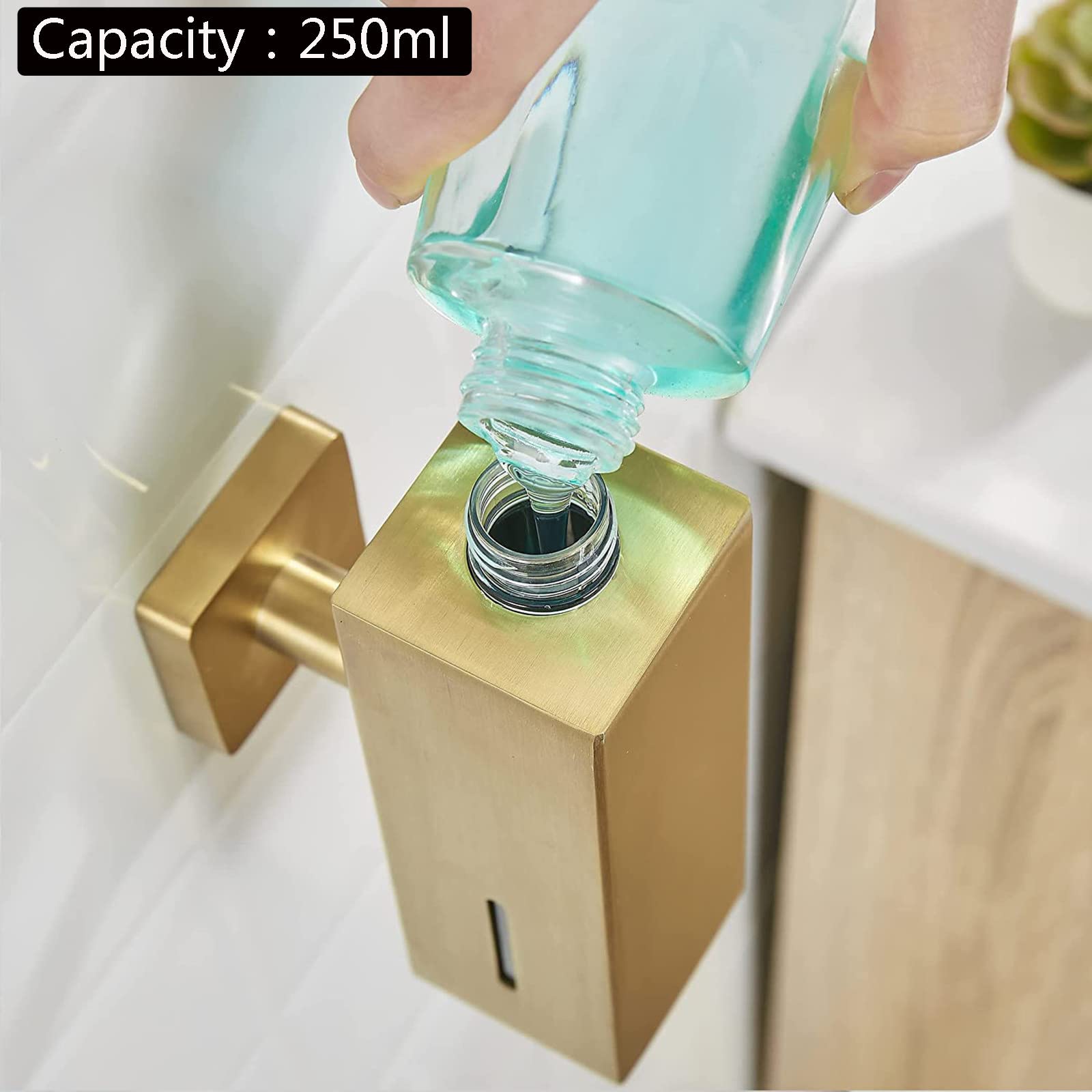Dispenser Sapone Bagno, Dispenser Sapone Cucina Ricaricabile 250ml Dispenser Sapone Acciaio Inossidabile Dispenser Detersivo Lavatrice per Casa Hotel Ristoranti Oro