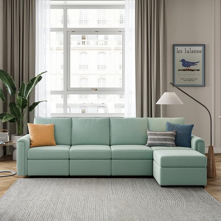 Waldon 4 Seater Wooden Fabric L Shaped Sectional Sofa Set for Living Room (Premium Velvet Fabric Turquoise)