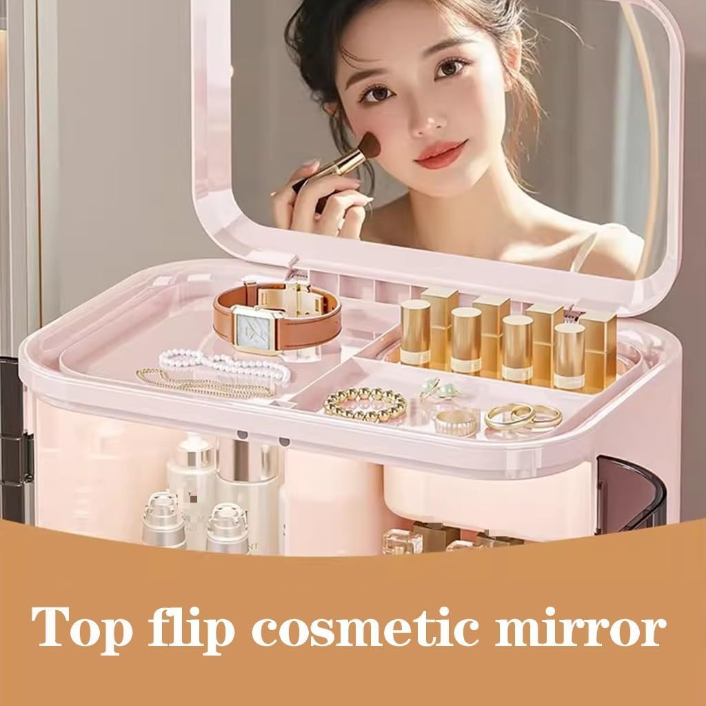 Elegante Caja de Almacenamiento de Maquillaje a Prueba de Polvo, Estuche exhibidor de cosméticos con Tapa Transparente, Organizador de Cuidado de la Piel para la encimera del baño (Crema 1)