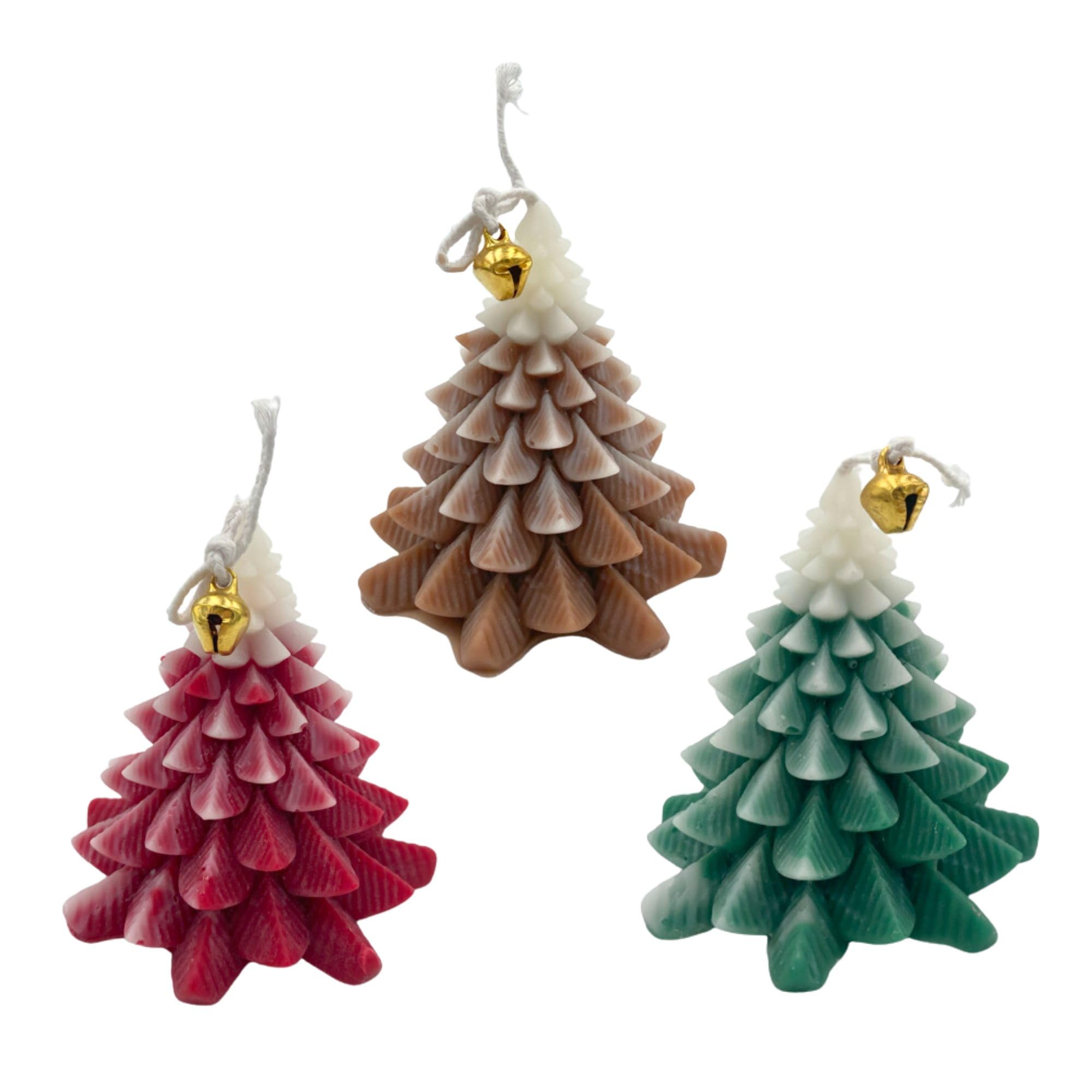(3PCS) Mini Scented Soy Wax Candle Set, Novelty Christmas, Pino Tree-Shaped Aromatherapy Tapers Velas en Forma de Arbol Navidad For Housewarming, Party Decoration, Xmas Navideñas Gift(Green,Red,Brown)