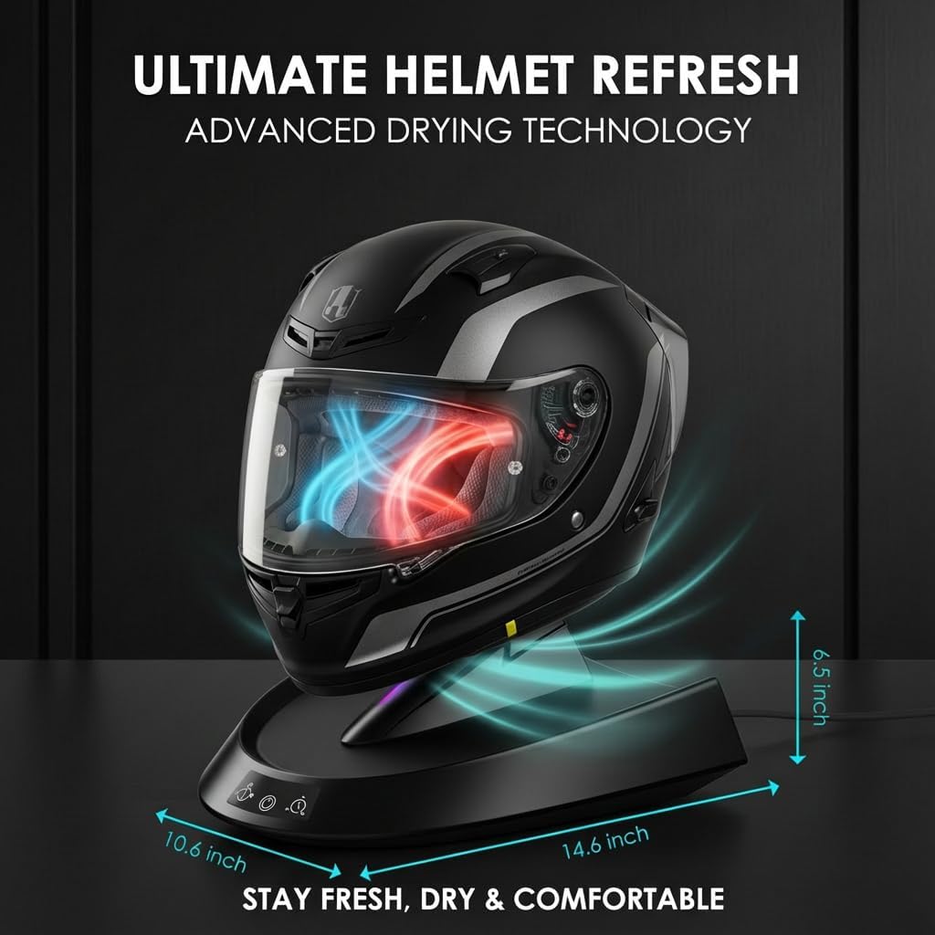 Moto/rcycle Helmet Dryer & Hat Care Machine with Deodorizer System, Cap Cleaner Machine Turbo Fan Heater Fast Drying, Portable Universal Cap Cleaner for Biker Cycling Ski Baseball, et, FCC