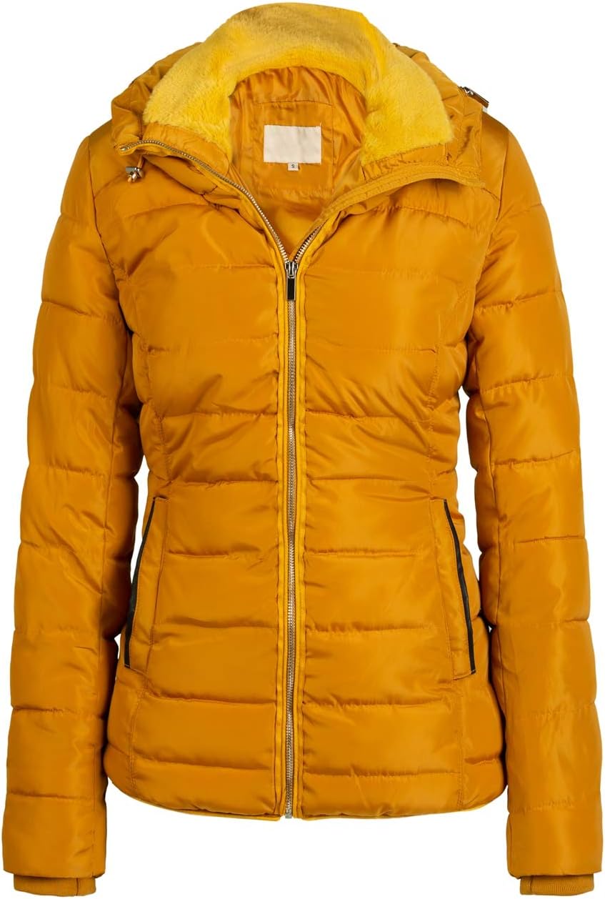Bellivera Women Quilted Lightweight Puffer Jacket, Winter Clothes Trendy Padded Bubble Short Hood Coat 9213 Yellow S