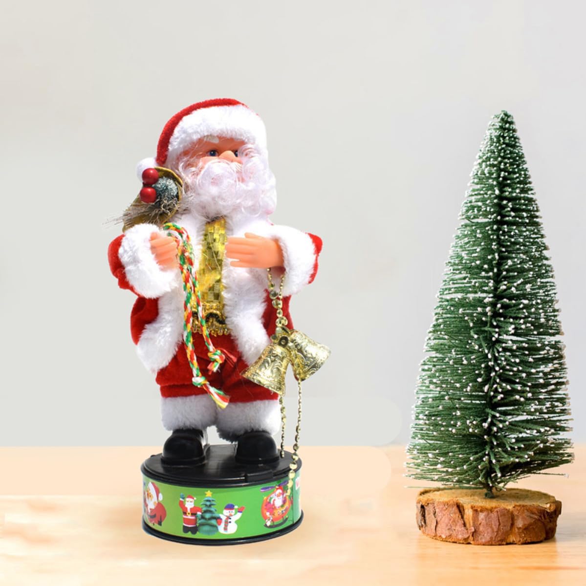 Rotatable Singing and Dancing Santa Claus Doll with Small Bells PVC and Cloth Christmas Home Decor Collectible Figurine
