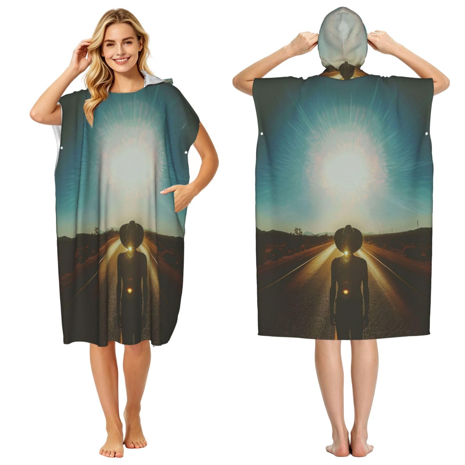 The Scorching Sun Is Like Fire Adult Hooded Beach Poncho Towel 43"X35"