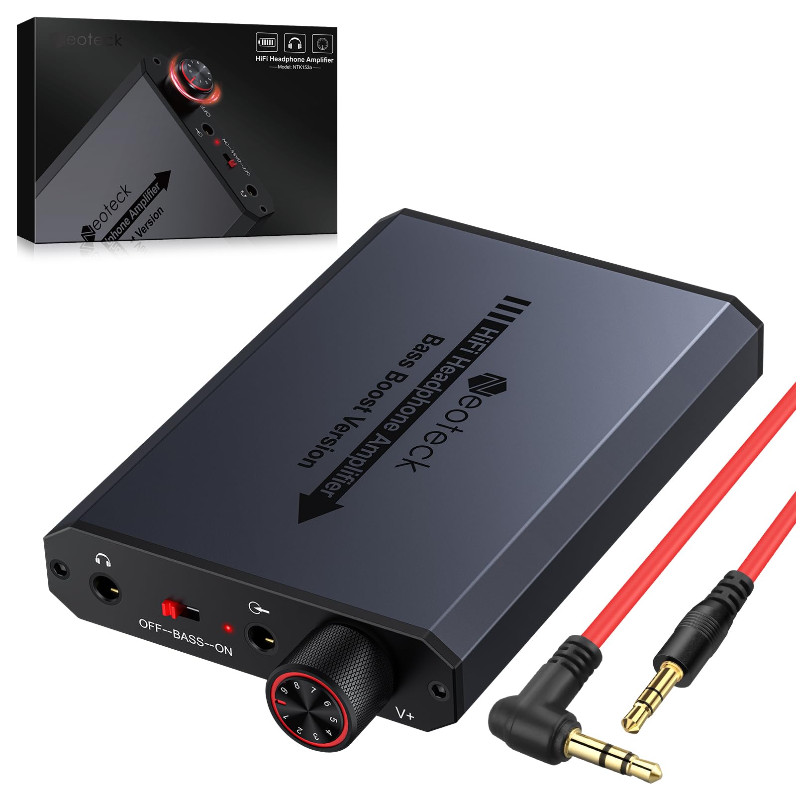 Neoteck 16-300Ω Amplificatore per Cuffie Portatile Ricaricabile con Bass Boost HiFi Amplificatore Cuffie 3.5mm con 8h Autonomia, AMP in Aluminio Opaco per PC, Cellulari, Lettori CD, MP3/MP4