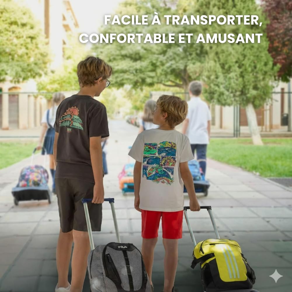 Devesa Chariot pour Sac à Dos Scolaire – Bleu – Aluminium Résistant et Pliable, Léger et Stable, avec Design Ergonomique pour Éviter Les Maux de Dos, Compatible avec Les Sacs à Dos de Grande Capacité