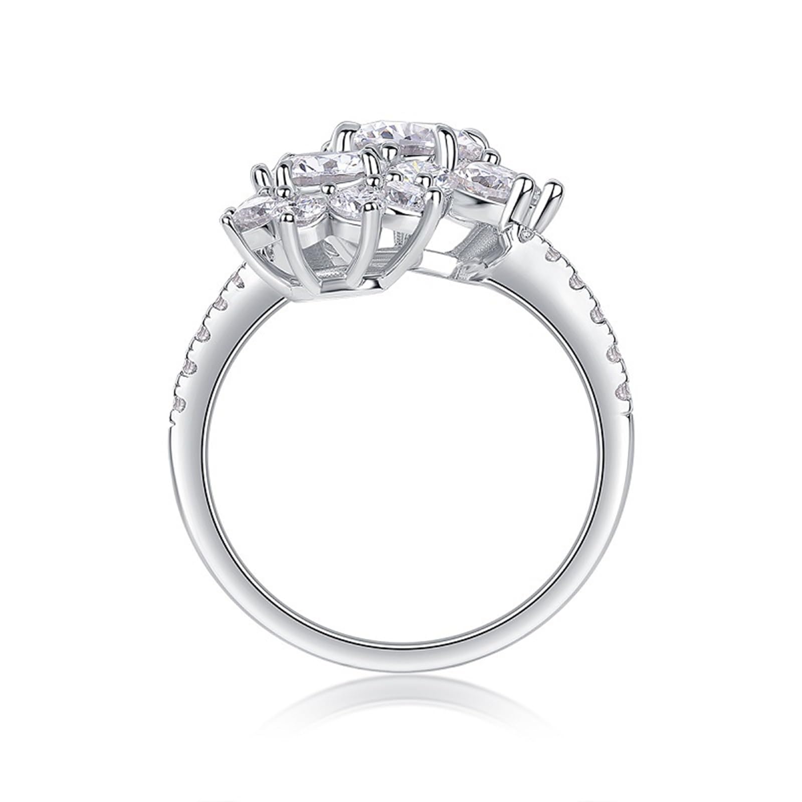 Trauringe Gold 750 Echte für Damen, 1ct Moissanit Blumenband Offen Verstellbar Freundschaftsring Damen, 9K/14K/18K Weißgold/Pt950 Platin Größe 47 (15.0)-65 (20.7)