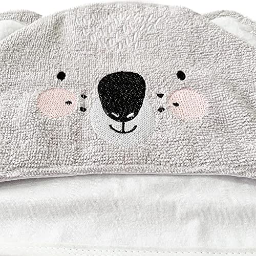 Toalha de Banho Kids Felpuda com Capuz Bichinho Coala Cinza, Biramar Baby, Cinza