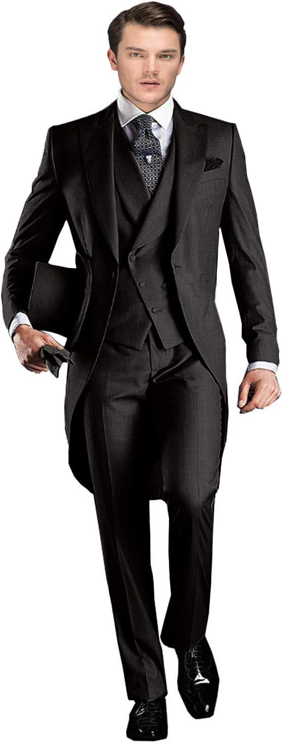 Men's Classic 3 Pieces Tux Suit One Button Regular Fit Long Tail Tuxedos(Black,36S)