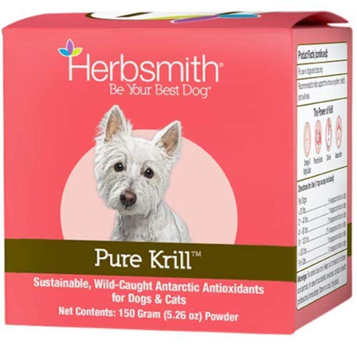Herbsmith Pure Krill - Wild-Caught Antarctic Krill - Just 1 Ingredient - Astaxanthin for Dogs - Ready-to-Use Omega 3s – Alternative to Krill Oil for Dogs - 150g