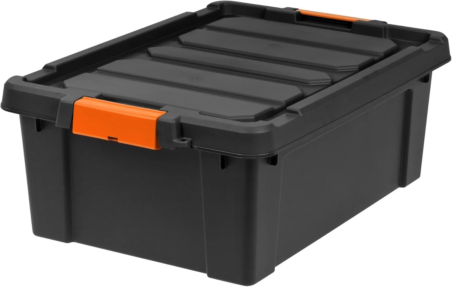 48Qt/12 Gal. Heavy Duty Plastic Storage Bin with Lockable Lid - Stackable Latching Tote for Tools, Seasonal Items, Sports Equipment, Black