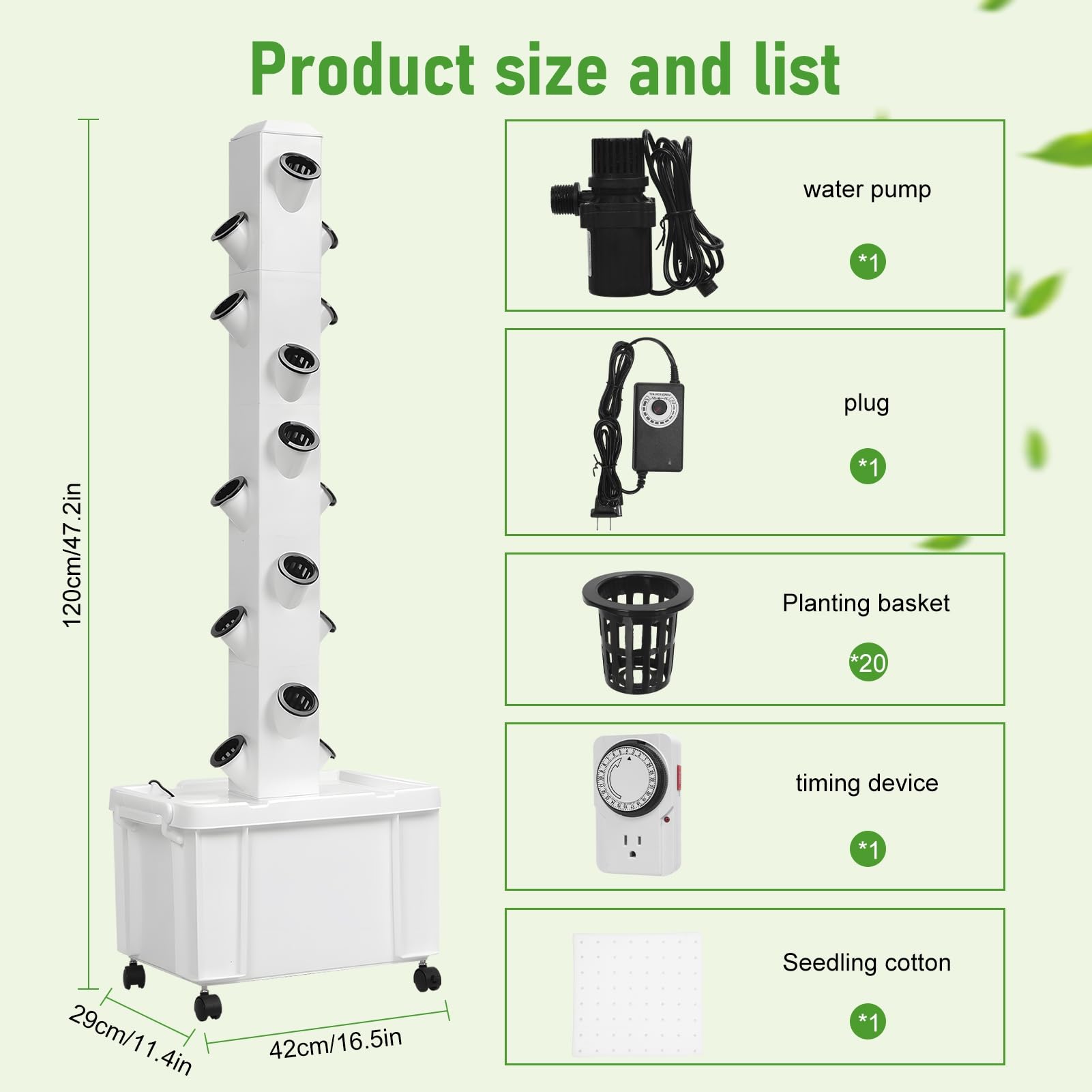 hatleues Système de culture hydroponique à 5 niveaux – Tour de plantation verticale pour 20 plantes avec pompe à auto-arrosage et roues, kit de plantation d'herbes aromatiques d'intérieur pour légumes