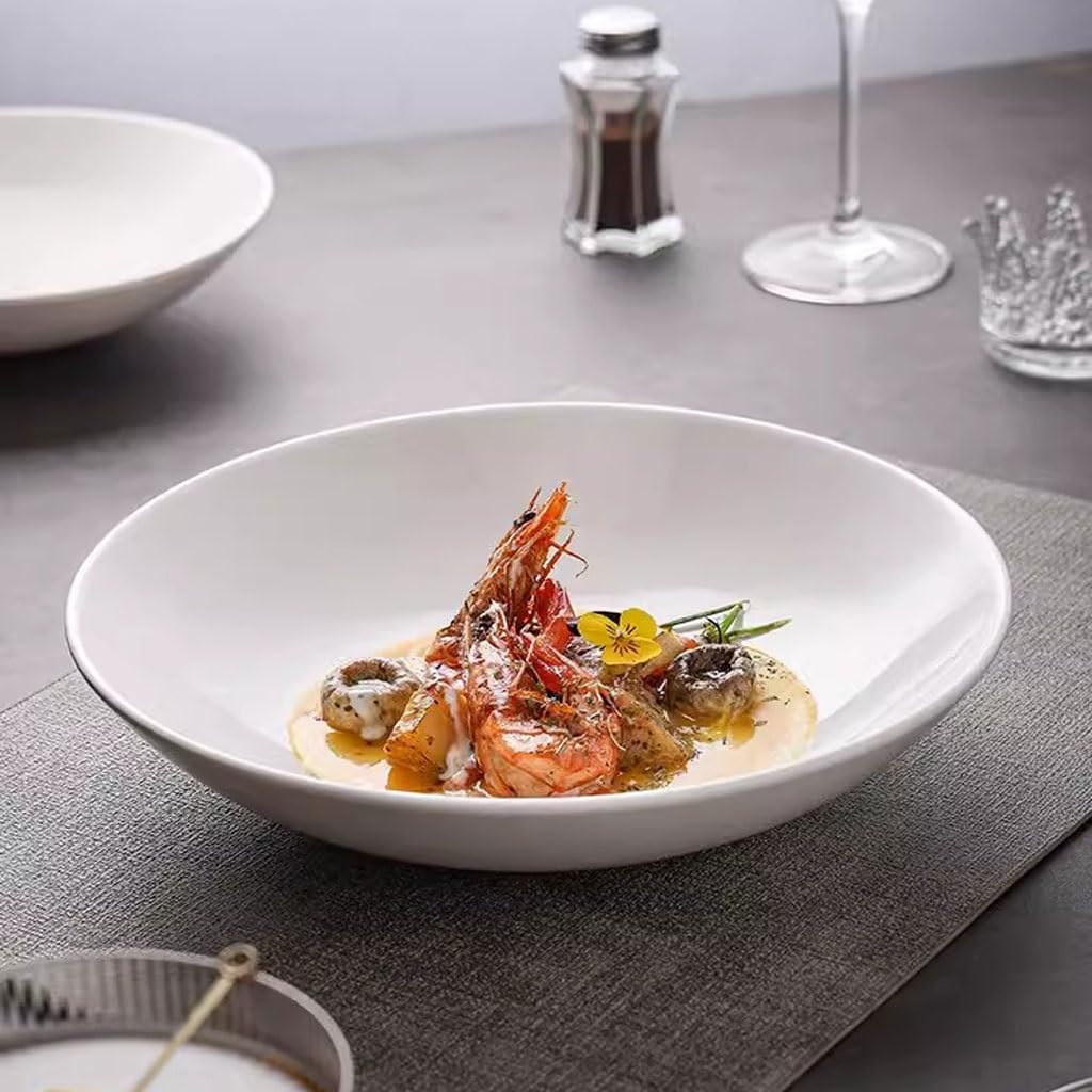 Piatti di Insalata Piatto fondo, stoviglie creative speciali for hotel e ristoranti, piatto piano, piatto particolarmente bello, piatto fondo bianco for uso domestico Piatti da Dessert (Size : M)