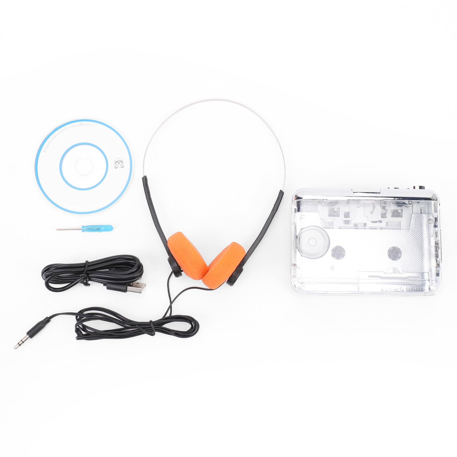 CCYLEZ Vintage -Kassetten -Klebeband -Player, USB -Kassette Zum MP3 -Konverter mit Stereo -Magnetkopf & Kupfer -Schwungrad, für Klare Sound Retro Transparent Shell