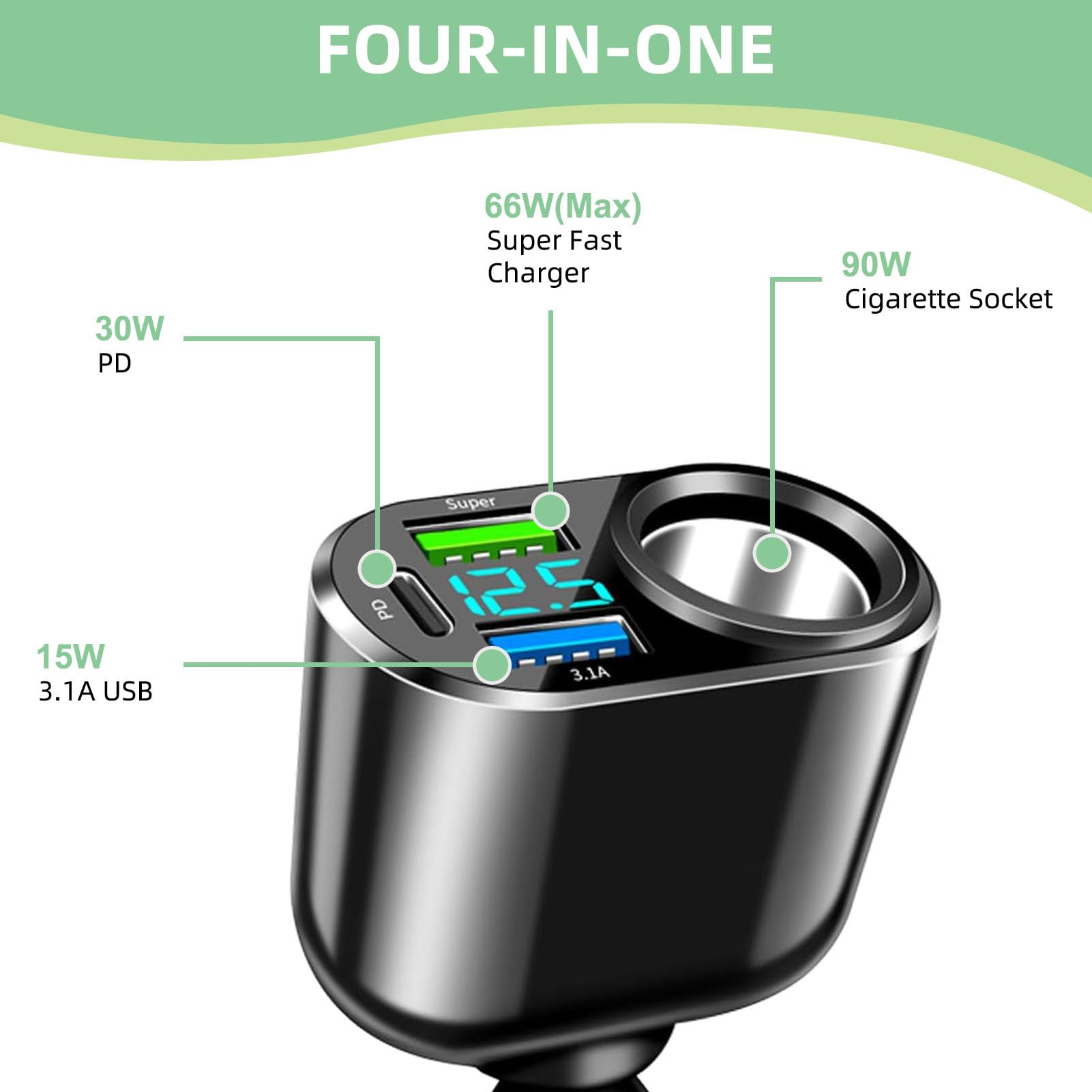 111W Chargeur De Voiture USB C, Adaptateur Allume-Cigare Avec