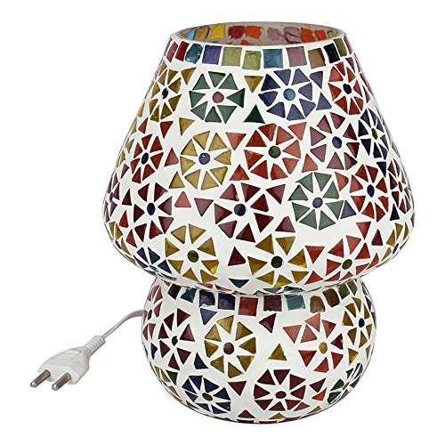 Image of Turkish Multicolored Glass Mushroom Table Lamp, Handcrafted for Bedside, Living Room, and Home Decor, Height 6.5 inches