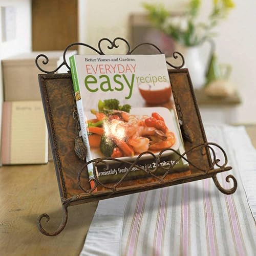 Miniatura 2 de Soporte de metal antiguo para libros de cocina, libro de recetas y soporte para iPad, caballete de libro de cocina con cadenas pesadas para regalo,