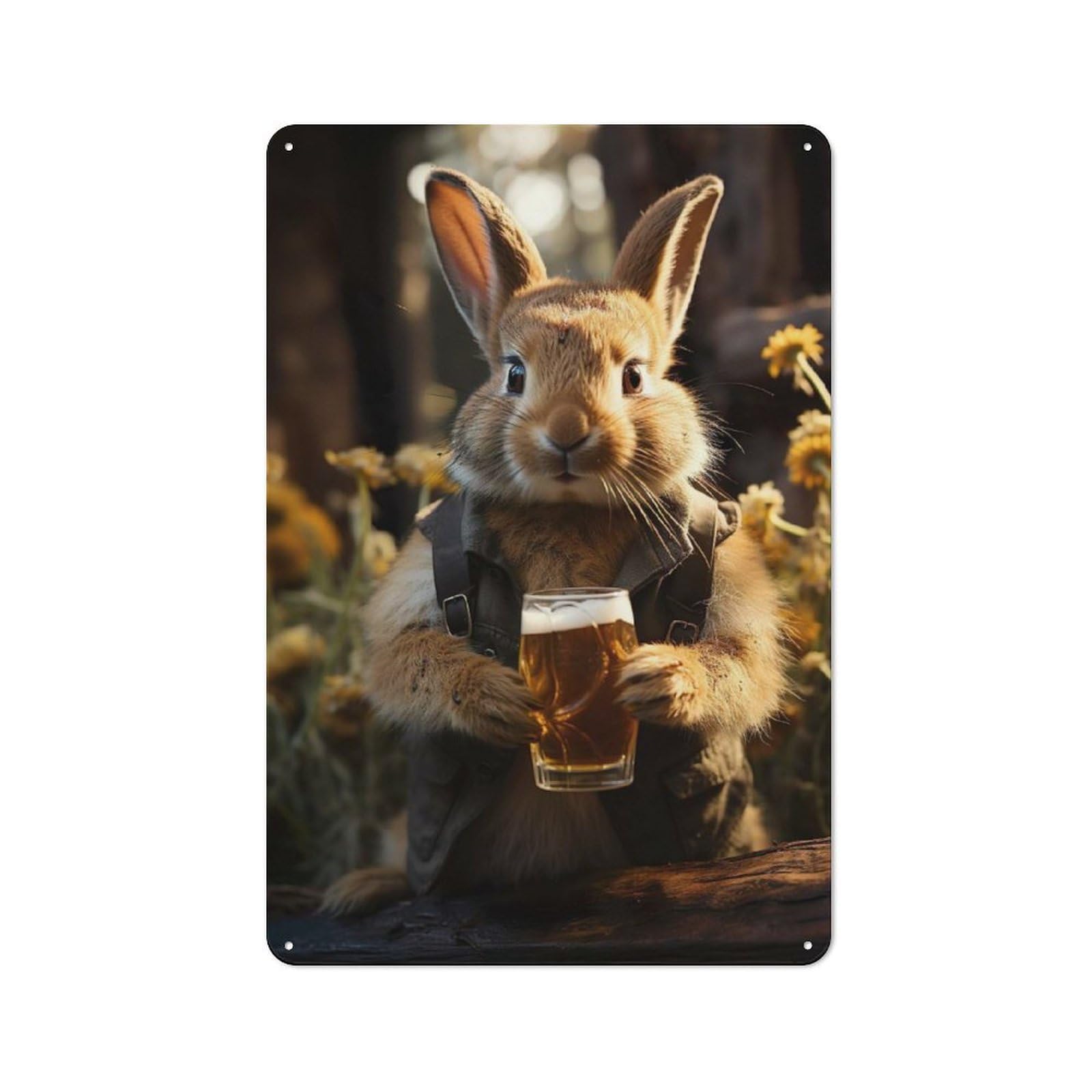 Junmoney Beer-Loving Rabbit Art Decorative Metal Plaque 30X20cm, Modern Retro Urban Room Decor For Workspace, Cafe, Hallway Or Garage