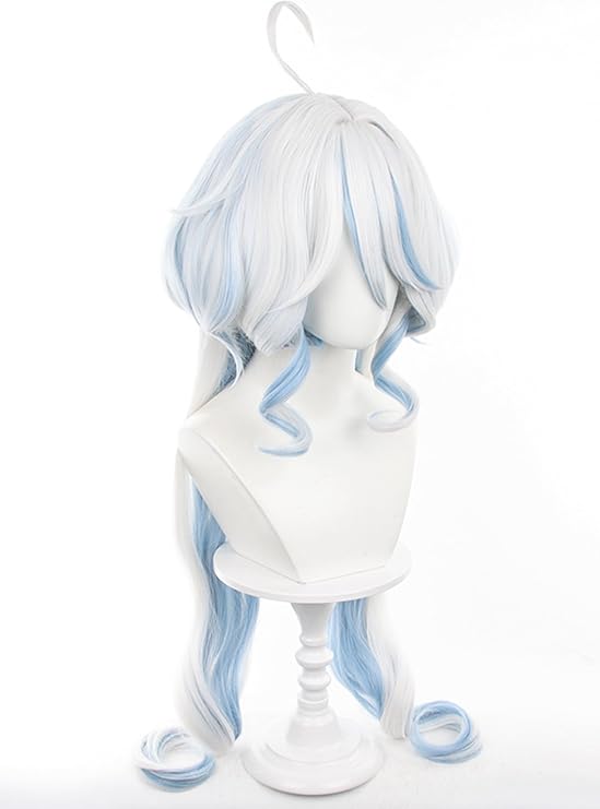 Platinum with Blue Long Wig for Focalors Furina Cosplay From Game Genshin Impact Synthetic Heat-Resistant Hair