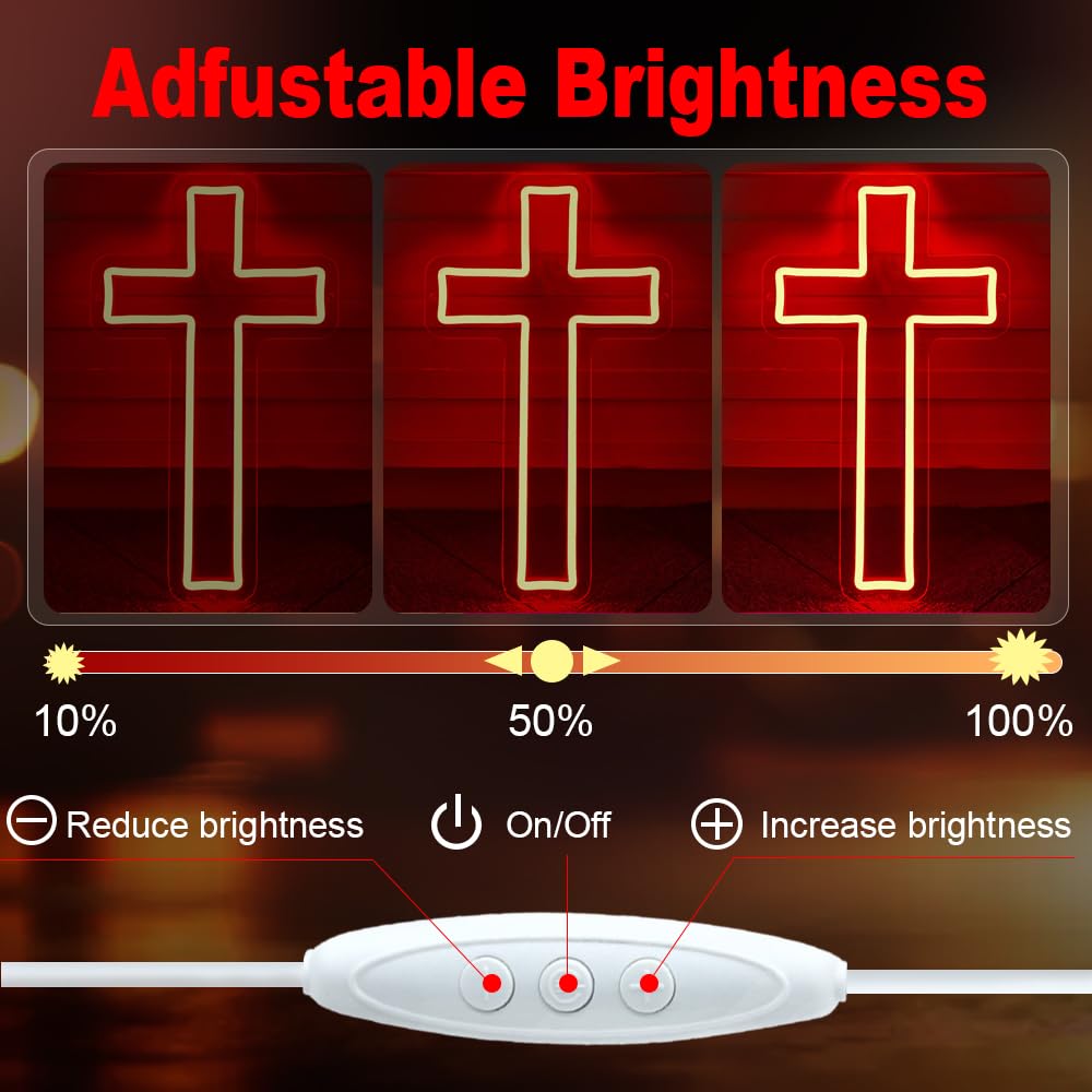 Insegna al neon a forma di croce con Gesù, decorazione da parete, alimentata tramite USB, luci al neon per la casa, camera da letto, Natale, Pasqua, battesimo, eventi religiosi, decorazione per la