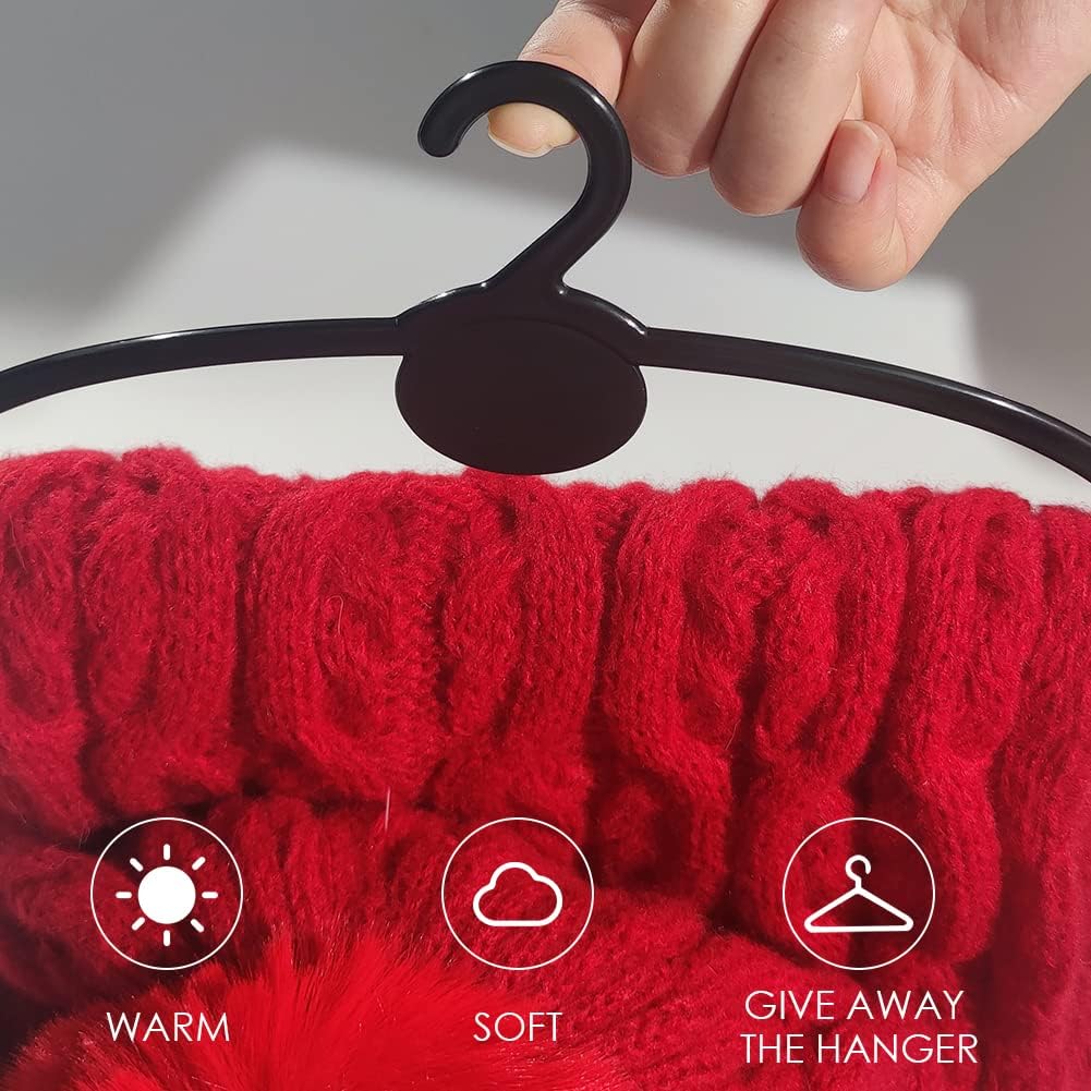 Winter Beanie Scarf and Mittens Set for Women Knitted Beanie Skull Cap with Faux Fur Pom - Image 6