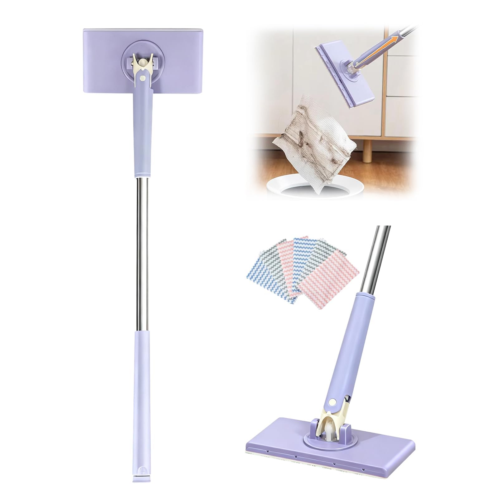 Photo 1 of [PARTIAL SET] Snap Grip Mini Mop, Zero Touch Mini Mops, No Wash Lazy Mop Automatic Gripping, 360 Rotating Head, Stability Durability (36in+Cloth*6)
