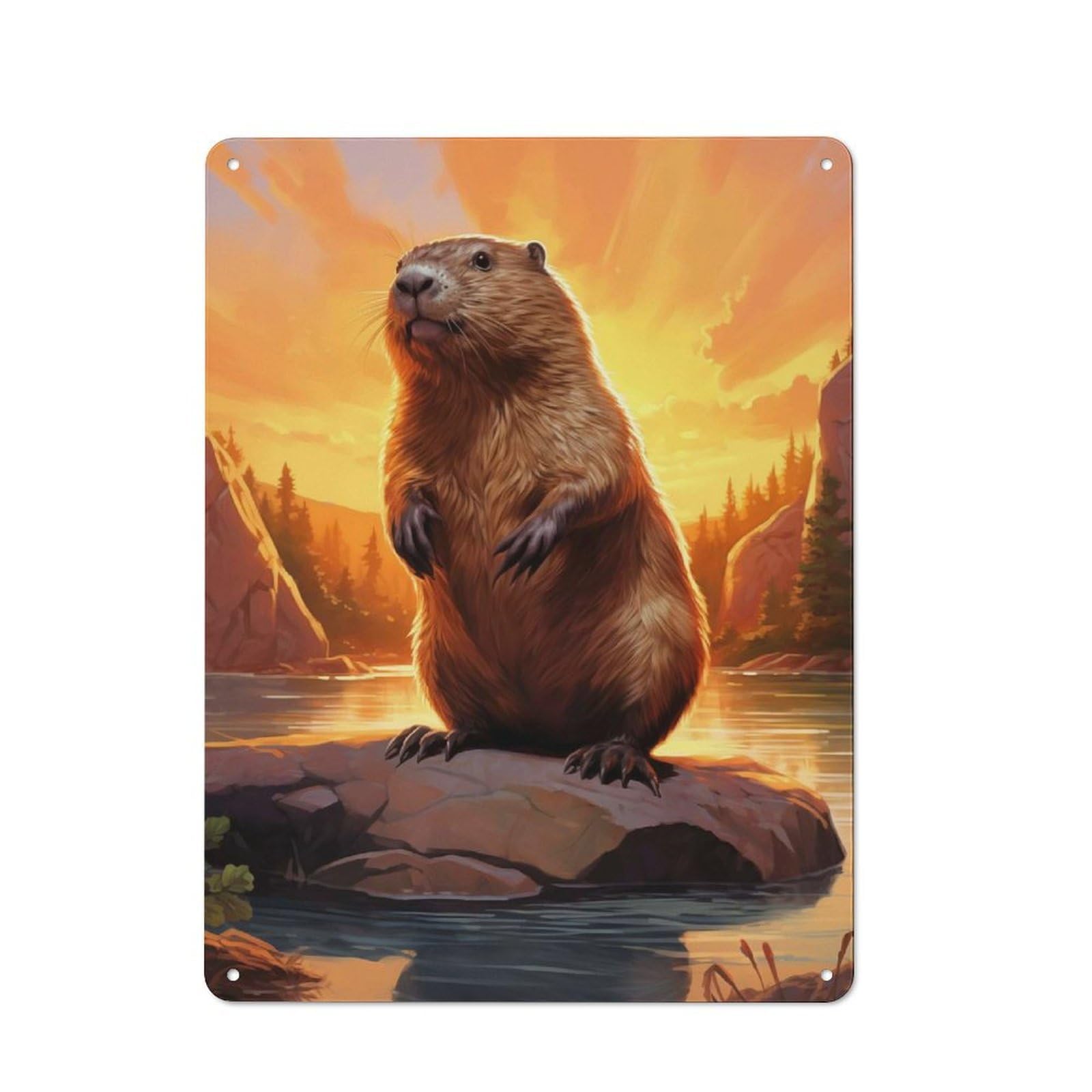 Junmoney Style-18 Beaver In Sunset Tin Sign 40X30cm For Workshop Wall, Vintage Wall Decor, For Metal Sign Collectors, For Garage And Workshop Walls