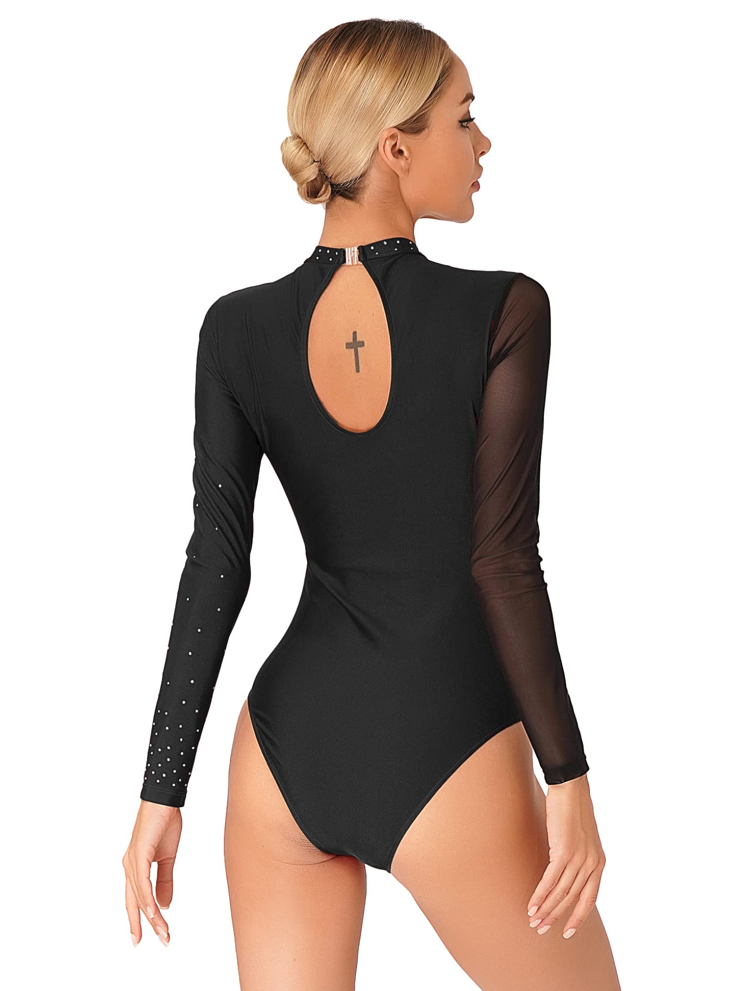 Maillot Gimnasia Ritmica Brillantes Leotardo Ballet Mujer Manga Larga Body Patinaje Artistico Maillot de Danza Clásica Jumpsuit Deportivo Ropa de Ballet