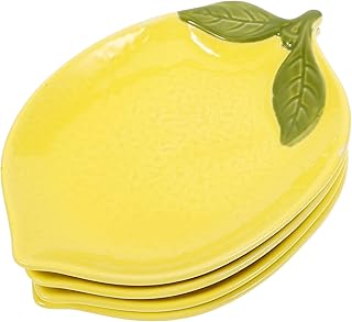 Garneck Set Of 4 Ceramic Lemon Shape Appetizer Plates Salad Dessert Serving Dishes Sauce Dipping Bowls Decorative Cartoon Tray For Fruit Snacks Nuts Cereal Candy