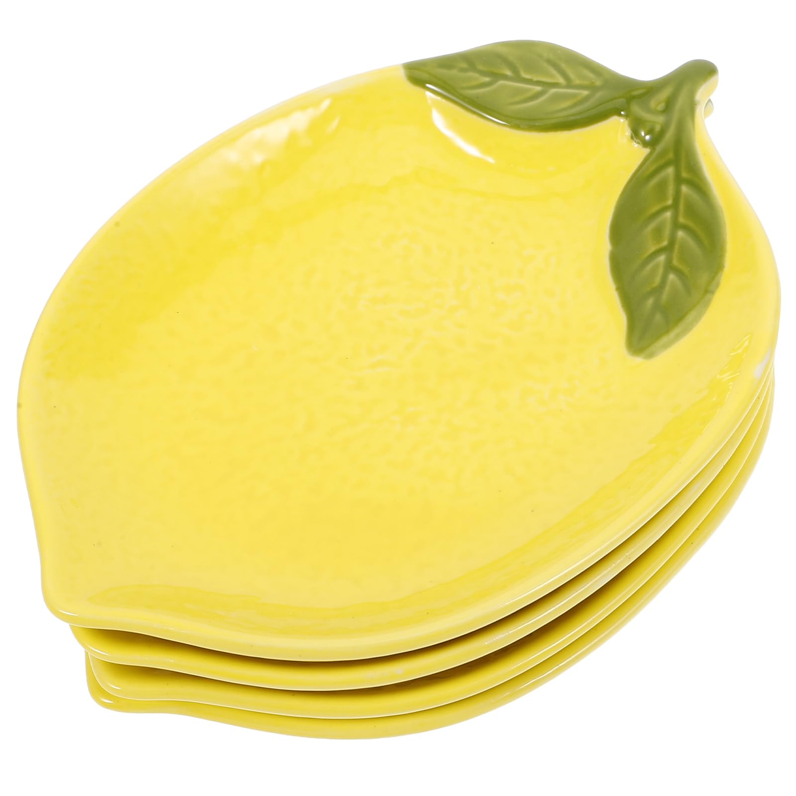 Garneck Set of 4 Ceramic Lemon Serving Bowls and Plates - Fruit Shaped Appetizer Dishes - Decorative Lemon Plates for Salad Dessert Snacks Candy Nuts and Side Dishes