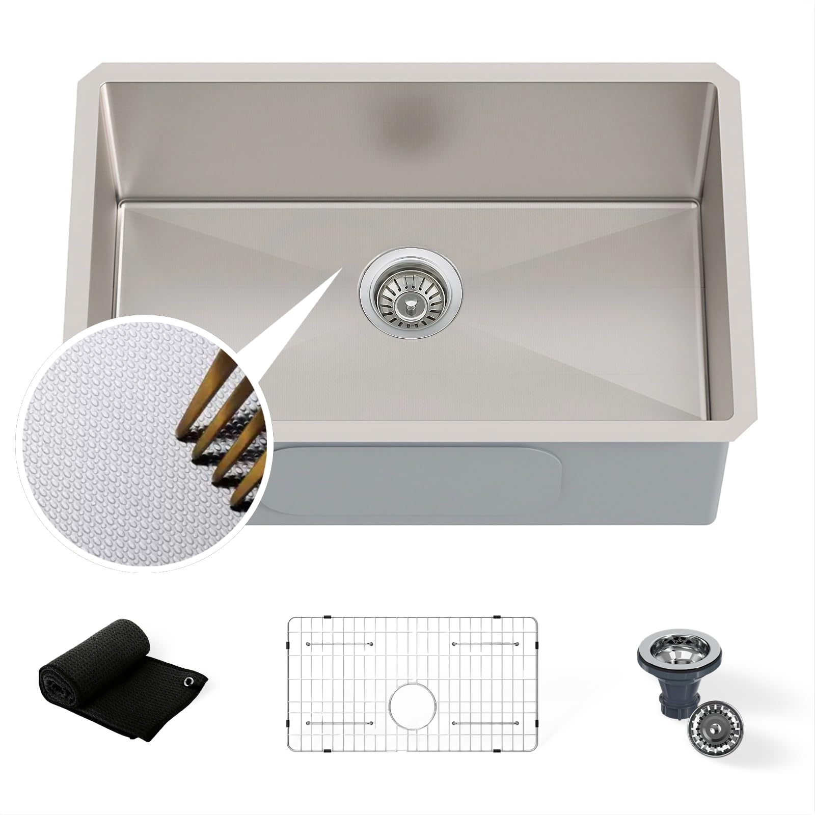 Undermount Embossed Kitchen Sink, 30x19", Scratch-Resistant 3D Microbead Finish, Single Bowl Stainless Steel, 10" Deep, Easy-Clean