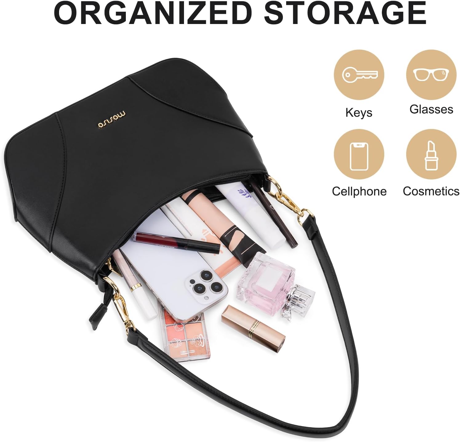MOSISO Shoulder Bag for Women, Stylish Trendy Crescent Purses Handbags Leather Crossbody Bag, Hobo Purse Handbag Shoulder Purse Saddle Bag with Zipper Closure&2 Shoulder Straps&Small Bag&Pocket, Black