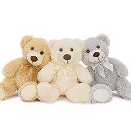 MaoGoLan 3 Pieces Bulk Teddy Bears Stuffed Animals Baby Shower, Soft Small Stuffed Teddy Bears in Bulk, 13.5 Cuddly Mini Bears Centerpiece,Wedding,Party,Engagement,Tan,Beige,Gray