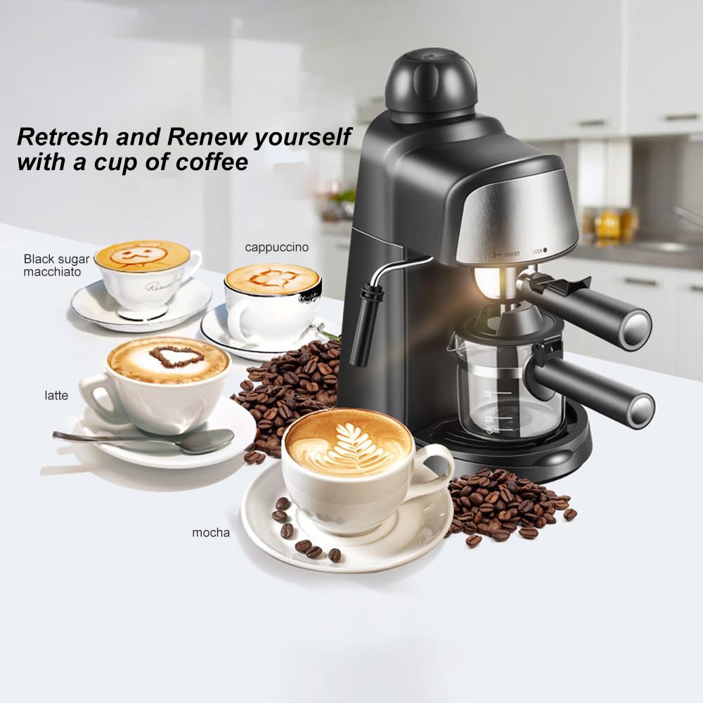 Cafetera Máquina de café espresso 5 barras 2-4 tazas 240 ml de capacidad 800 W Cafetera espresso con vaporizador de leche vaporizador Varita para capuchino Latte Macchiato Mocha