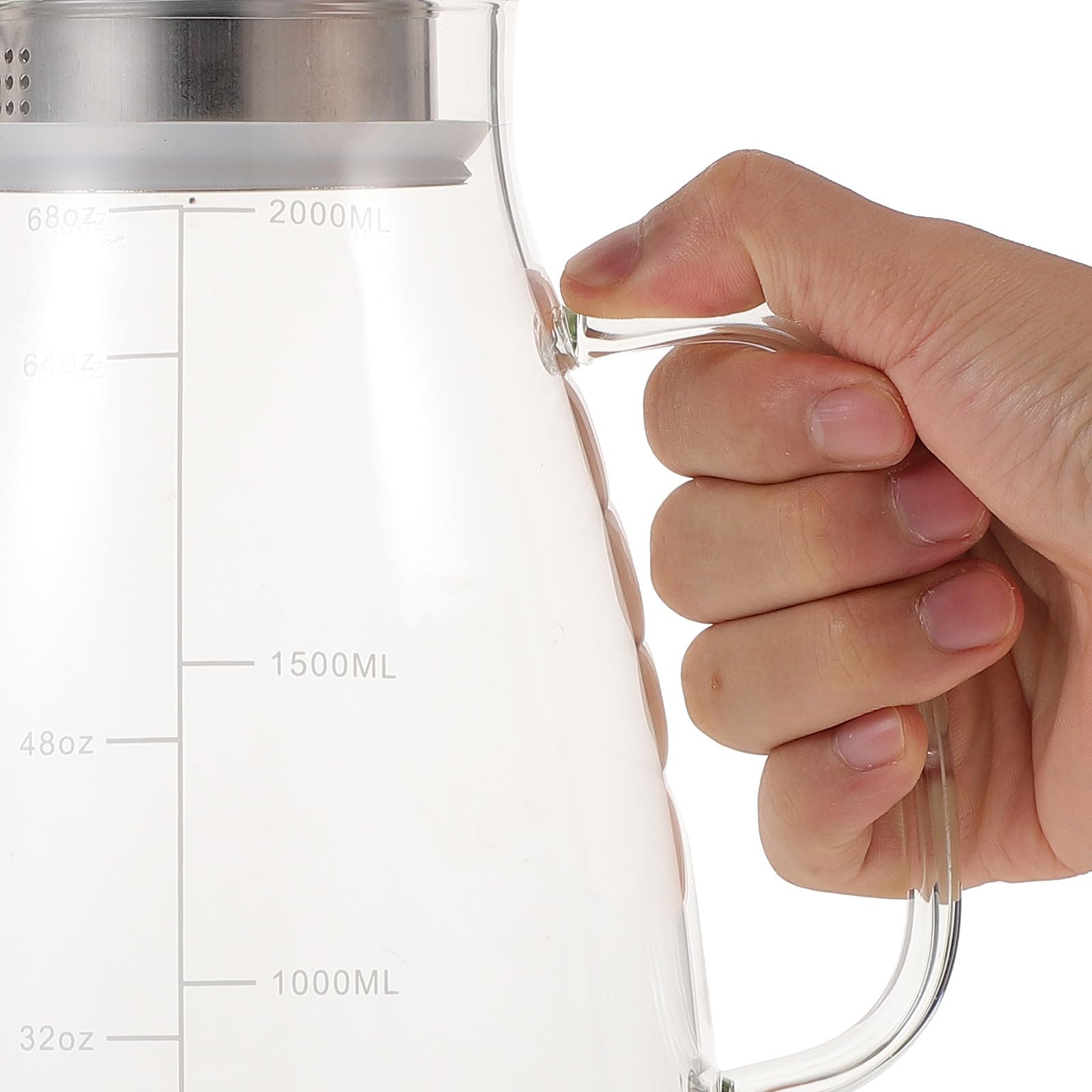Großer Wasserkaraffe aus Glas 2000ml mit Deckel und Skala Elegante Glaskanne für Kalte Getränke Rutschfest für Zuhause und Partys