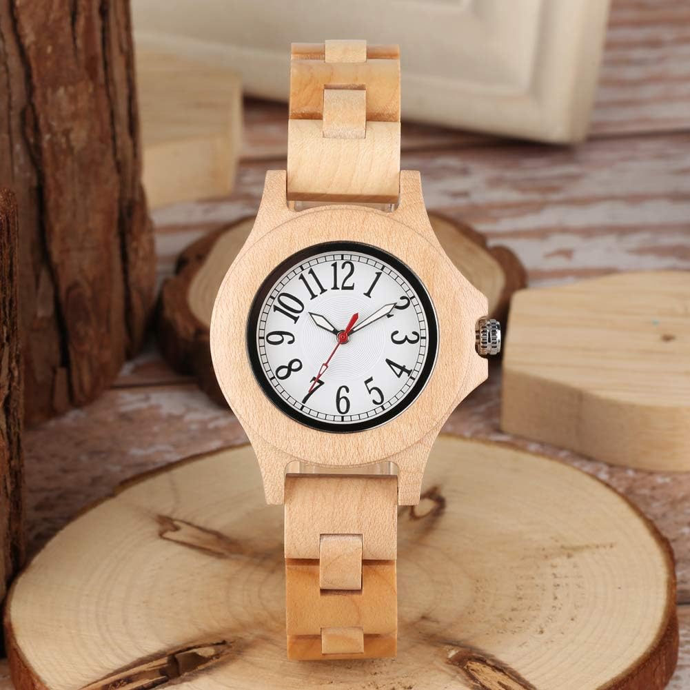 Wood Watch Women, All-Wood Watch Band Analog Quartz Movement Watch,Foldover Clasp Wood Strap Wooden Watches for Women