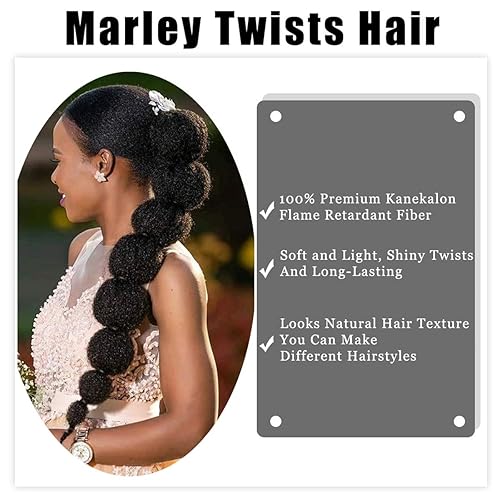Miniatura 4 de 1 paquete de 18 pulgadas Marley trenzado de cabello trenzado Marley Twist Braids Hair Long Afro Kinky Marley para Butterfly Locs Crochet Hair (1B#)