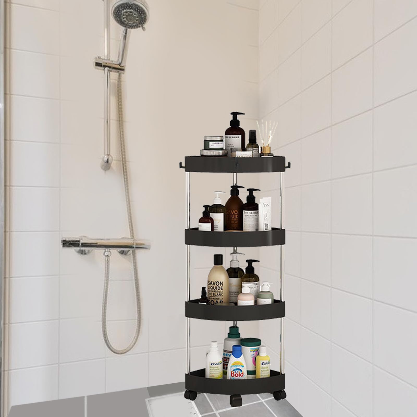 Mobile Carrello Bagno Salvaspazio, 82*26*26cm Mobile Doccia Portaoggetti Da Terra Porta Bagnoschiuma Da Doccia Angolare Scaffale Angolare Da Terra Scaffale Bagno Portaoggetti Doccia Da Terra