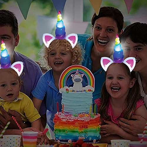 Miniatura 6 de ArtCreativity Diademas de unicornio arcoíris iluminadas para niñas, juego de 2, diadema de cumpleaños con cuerno intermitente, accesorios de
