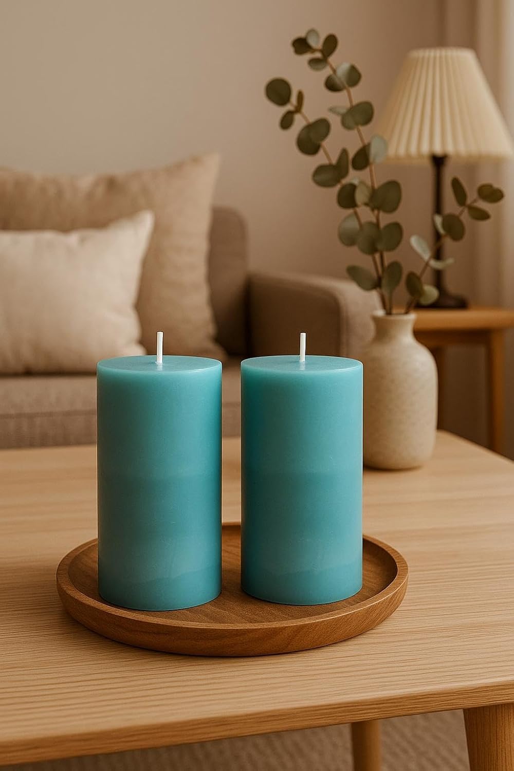 Teal Candles Scented Unscented Turquoise Set of 2-3x6 inch 60 Hours Christmas New Year Tabletop decoration Birthday Housewarming Gift Idea