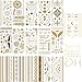 VEGCOO 17 Feuilles Autocollants de Tatouage Ephémère Doré, Métalliques Faux Tatouage Flash Temporaire, Brillants Tatoo et Paillettes Visage Tatoo pour Cadeau de Vacances Femme/Fille