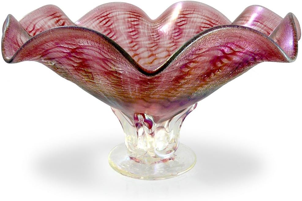 American Hand-Blown Fluted Art Glass Pedestal Bowl in Pink Blush: Home & Kitchen