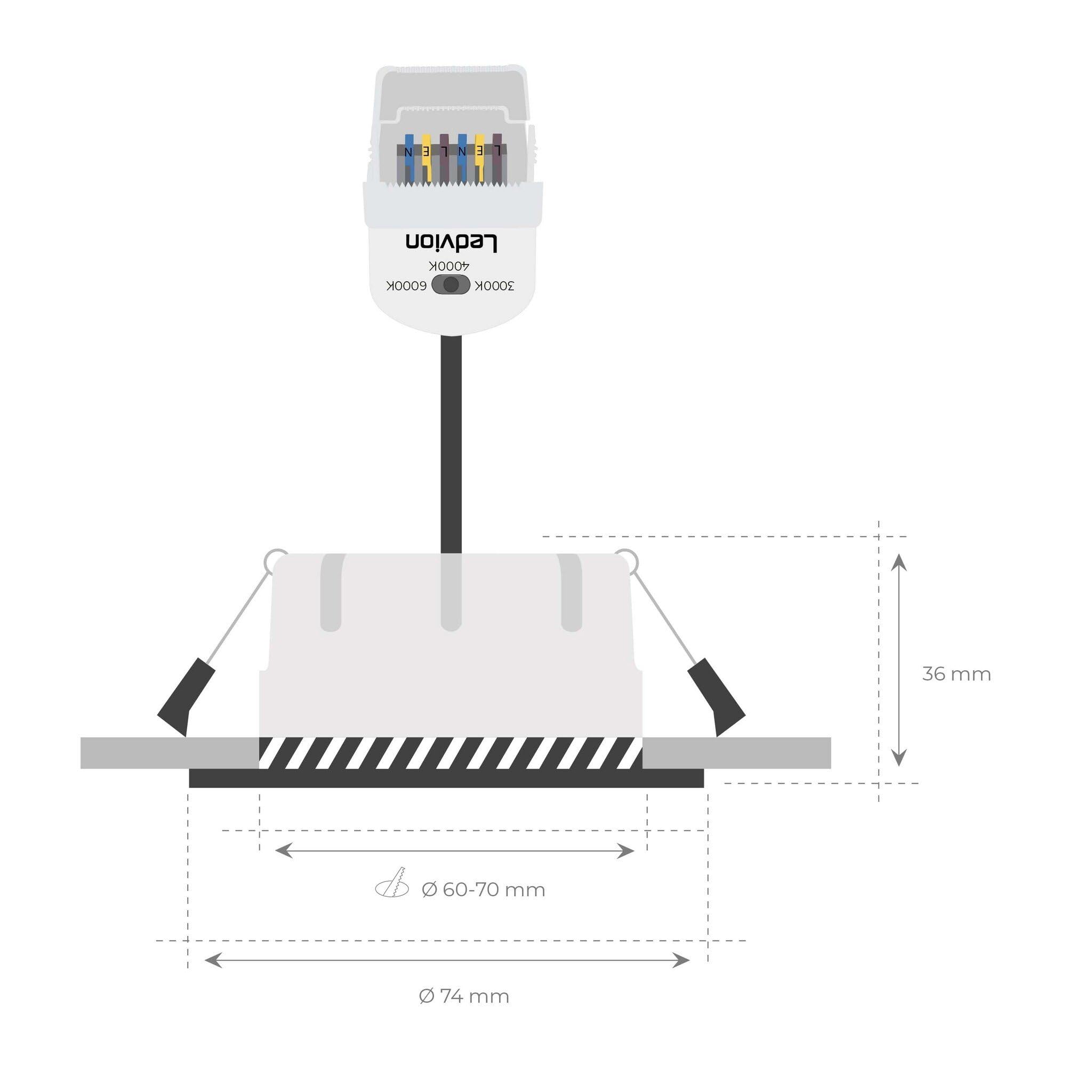 Ledvion LED Einbaustrahler 6er set Schwarz 5W CCT wasserdicht IP65 dimmbar | Einbaumass O75mm; Wasserfest fuer Bad Dusche und feuchte Innenbereiche