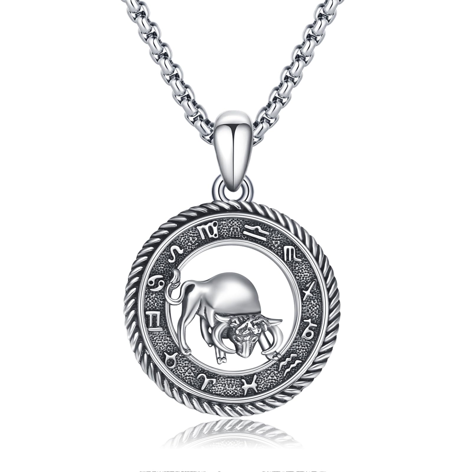 Stier Kette 925 Sterling Silber Sternzeichen Stier Anhänger Halskette Taurus Astrologie Horoskop Anhänger Schmuck Geburtstag Weihnachten Geschenke für Männer Frauen Unisex