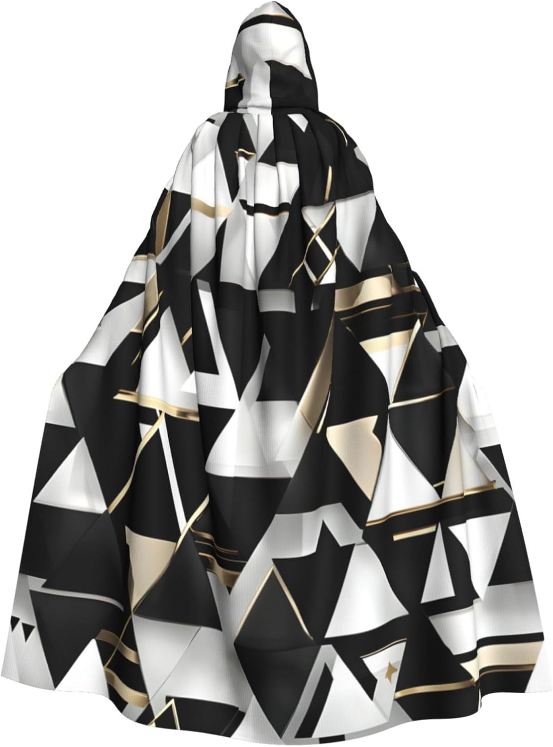 Fashion Modern Black White Gold Triangle print Halloween Hooded Robe Cloak for Adult Men Women Wizard Vampire Knight Fancy Cape Costume