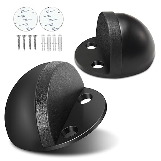 Door Stopper, Floor Door Stop for Bottom of Door Black Rubber Bumper No Drilling Doorstop Wall Protector, 2 Pack