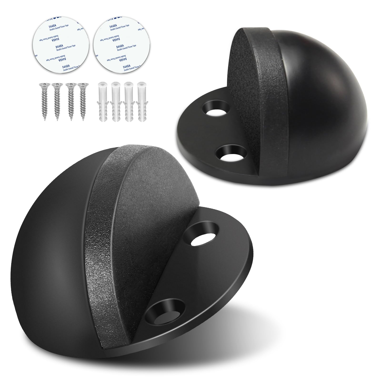 Gudui Door Stopper, Floor Door Stop for Bottom of Door Black Rubber Bumper No Drilling Doorstop Wall Protector, 2 Pack